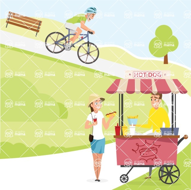 Nature Backgrounds, Patterns and Frames Themed Graphic Collection - People Relaxing in Urban Park Illustration
